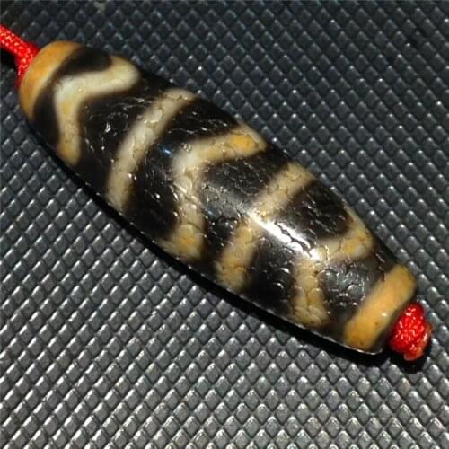 181102-1 Antique Aged Natural Agate Water Wave Tibetan Dzi Beads Powerful Amulet Antique Collectible Real Tibet Bead Certificate