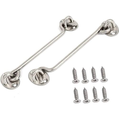 2pcs 6 inch Stainless Steel Cabin Hook and Eye Latch with Mounting Screws for Gate Door Swivel Window