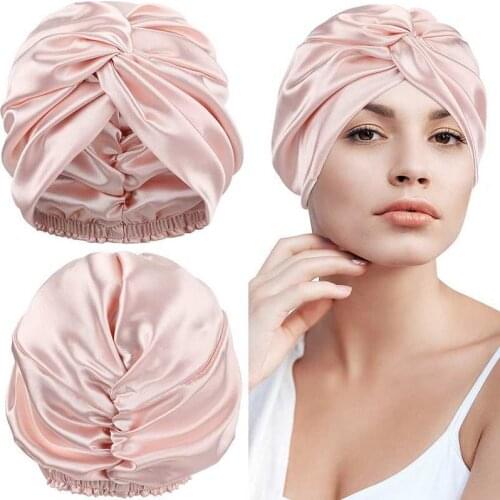 2pcs/set Double Layer Luxury 100% Mulberry Silk Sleeping Cap Hair Bonnet for Sleeping Silk Bonnet for Sleeping Curly Hair 2021