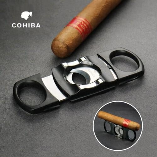 2 In 1 COHIBA Cigar Cutter Cigar Stand Stainless Steel Cigar Cutter Guillotine Cigar Scissors Gift Portable Smoking Accessories