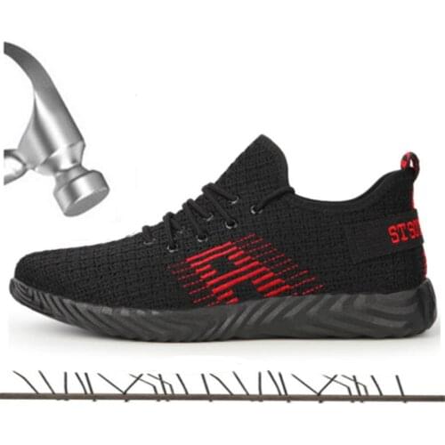 2019 Mesh Cloth Knitted Breathable Steel Toe Cap Work Safety Shoes Mens Lightweight Non-slip Sneakers Mens Boots