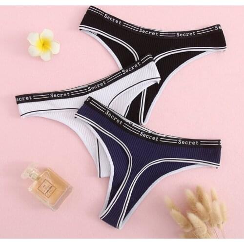 3 Pcs/Set Fashion Women G-String Underwear letter Ladies Thong Sexy Cotton Low Rise Panties Solid Soft Lingerie Female Briefs