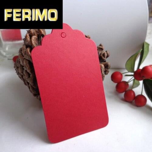 50pcs Red DIY Paper Gift Tag Party Wedding Message Gift Hang Tag Craft Cards Scalloped Paper Label Cards Hemp String Included