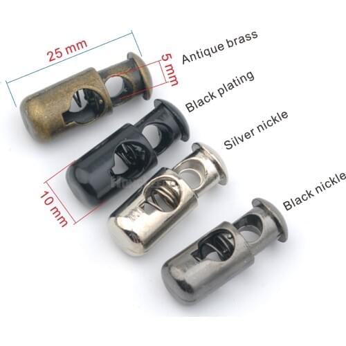 50pcs/lot 5mm hole metal zinc alloy stoppers toggle cord locks Drawstring lock cord end clip spring stops STP-001
