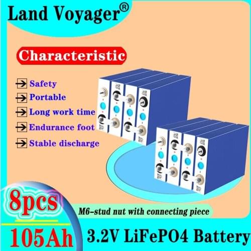 8pcs 3.2V 105Ah battery pack LiFePO4 12V 24V 3C 300A Lithium iron phospha 105000mAh Motorcycle Electric Car motor batteries