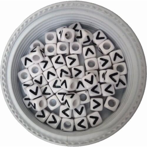 Free shipping 100pcs 7*7mm acrylic letters beads single initial V Printing Plastic Alphabet cube square bracelet space beads