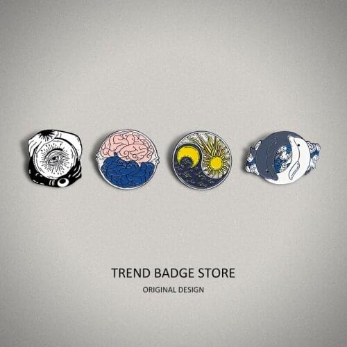 Sun And Moon Brain Dolphin Hands Yin And Yang Hold Eight Diagram Modeling Series Alloy Brooch Badge Jewelry Pins Metal For Back