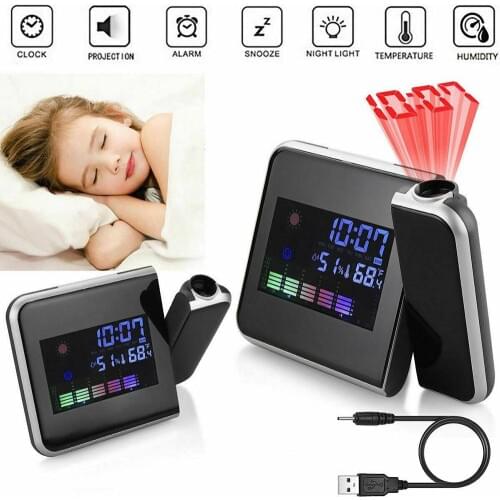 Digital Projection Alarm Clock Weather Station with Temperature Thermometer Humidity Hygrometer/Bedside Wake Up Projector Clock