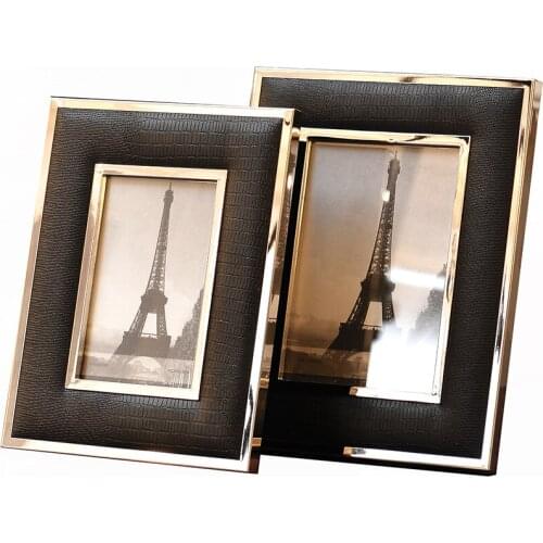 Black and White Leather Photo Frame Modern Living Room Home Decoration Imitation Crocodile Leather Alloy Photo Frame Lovers Gift