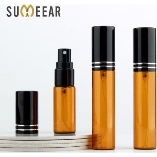 50 pcs/lot 5ml 10ml Amber Glass Perfume Bottles Mini Refillable Container Empty Spray Bottle Scent Pump Cosmetic Containers