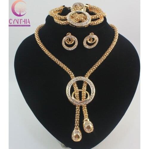 Hot Sale Nigerian Wedding African Beads Jewelry Sets Fashion Women Dubai Gold color Tassel Jewelry Set Costume Design
