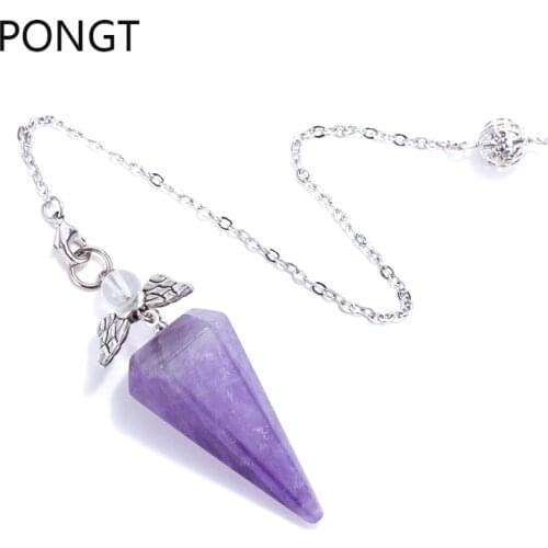 Hot sale reiki quartz angel wings natural stone pendulums of healing cone shape hex cut chakra stone Healing Crystal pendulos