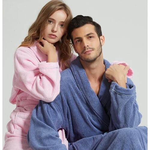 Cotton hotel bathrobes autumn and winter thick towel material nightgown long hooded absorbent bathrobe