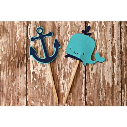 Whale and Anchor Cupcake Toppers nautical Wedding Food Picks Bridal shower Bachelorette party decorations