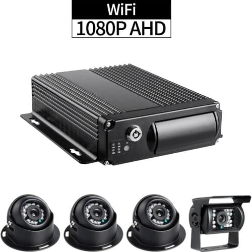 4CH WiFi Truck Mobile DVR Kit with 4pcs 2.0MP AHD Cameras PC/Phone 1080P Remote Monitor I/O Alarm G-sensor for Vehicle Security