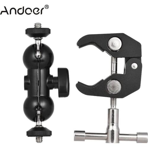 Dual Ballhead Arm Super Clamp Mount Multi-functional Double Ball Adapter for DSLR Camera Monitor LED Video Light External Mic