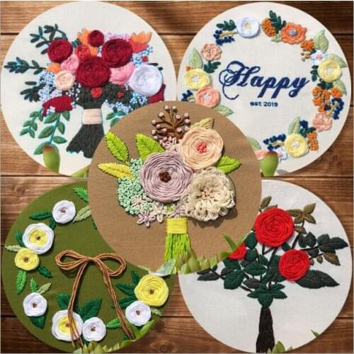 20cm Flower Shop Plant Series European embroidery kit simple three-dimensional embroidery Ribbon kit embroidery needlework
