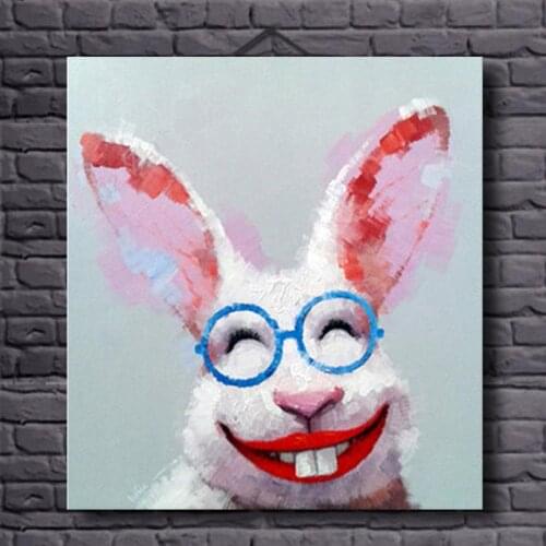 New Hand Painted Hilarious Rabbit Oil Painting Wall Canvas Art Picture for Living Room Decorative Funny Rabbit Painting Wall Art