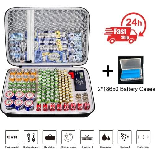 Newest Hard EVA Portable Storage Box Case For AA/AAA/C/D/9V Battery Organizer Container Battery Tester Extra Space For Charger