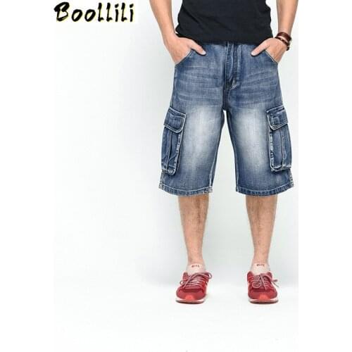 NEW 2020 Men Loose Jeans HIP HOP Skateboard short Jeans Mens Fashion trousers Size 30-46 Big pockets