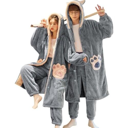 2021 NEW Couple Size Pajamas Mens And Womens Coral Loose Leisure Flannel Robe Suit dress clothes for women stay Home
