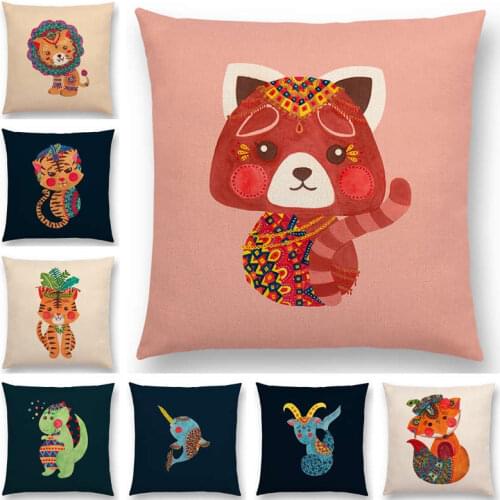 Newest Cute Cartoon Animals Cushion Cover bohemian Dress Fox Lion Tiger Pillowcase 25 Design Available