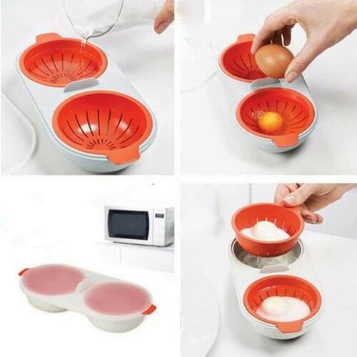 Orange Microwave Egg Poacher Food Grade Cookware Double Cup Egg Boiler Kitchen Steamed Egg Set Microwave Ovens Cooking Tools