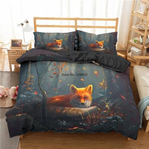 Cute Animal Fox Bedding Set Duvet Cover and Pillowcase Cartoon Home Textiles 3D Digital Printing Pattern Home Decoration