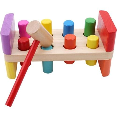 Pounding Bench Colorful Wooden Kids Preschool Baby Striking Beat Toy with Hammer infants brain enhance hand-eye coordination