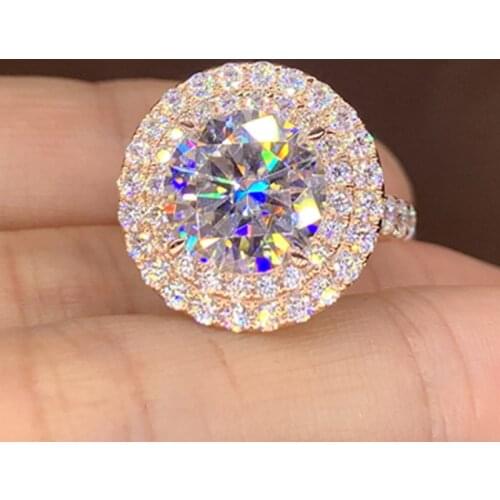 YSDLJG Luxury Rose Gold Color Women Ring Inlaid Dazzling Round Cubic Zirconia Brilliant Bridal Wedding Engagement Eternity Rings