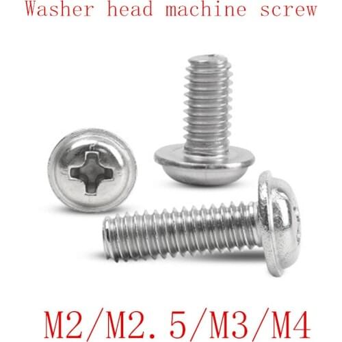 50PCS M2 M2.5 M3 M4 304 Stainless Steel Round Pan Phillips Cross Head paded Screws Bolt With Washer Pad Computer Machine Screws