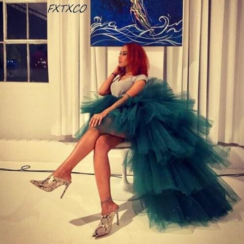 2021Spring Puffy Womens Skirts Teal Tiered Hi Low Long Party Skirts Full Maxi Skirts Women Custom Made Elastic Waistline