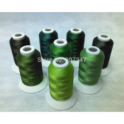 Green Series Colors Computer Machine Embroidery Thread Filament Polyester Embroidery Thread 550yds * 8 ,120d/2 ,Strong Strength