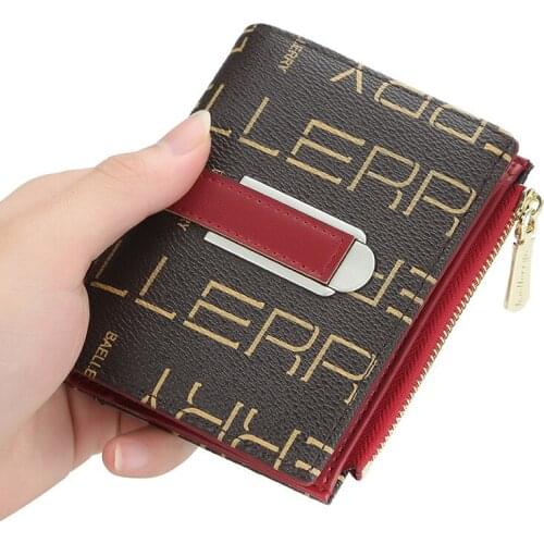 Ladies' Short Wallet Korean Version Printed Multi-card Position Press Button Zero Purse Fashion Zipper Card Bag