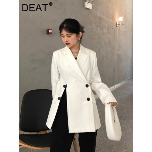 DEAT Woman Blazer White Solid Split Button Notched Collar Long Sleeve Casual Style Loose Wild Jacket 2021 New Autumn 15XM095