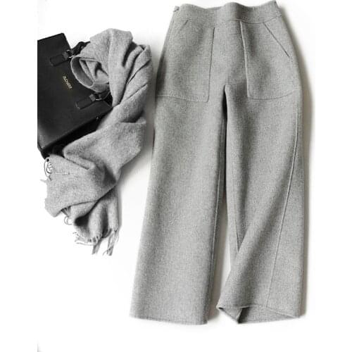 Winter High-end double-sided wool casual pants women fashion office lady wool wide leg pants female 2019 autumn warm pants K277