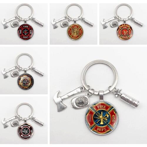 2020 New Fireman Keychain Fire Extinguisher Hat Axe Tool Pendant Keychain Husband Lover Keychain Gift