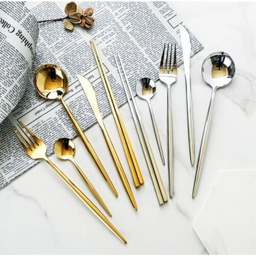 5Pcs Elegant 304 Stainless Steel Cutlery Set Chopsticks Dinner Knife Forks Spoons Tableware Set Dinnerware Kitchen Accessories