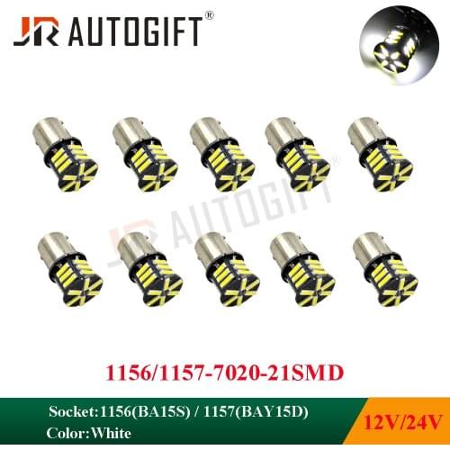 50PCS 12V 24V 1156 BA15S P21W S25 1459 21 LED 7020 7014 21SMD Car Styling Front Turn Signal Lamp Backup Lights White