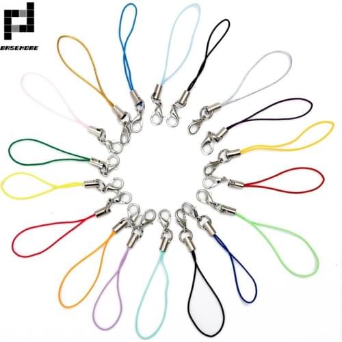 BASEHOME 50pcs Mulitcolor Lobster Clasp(12mm) Lanyard Strap Cord (5cm) Mobile Straps Charm Nylon Key Ring Chain DIY