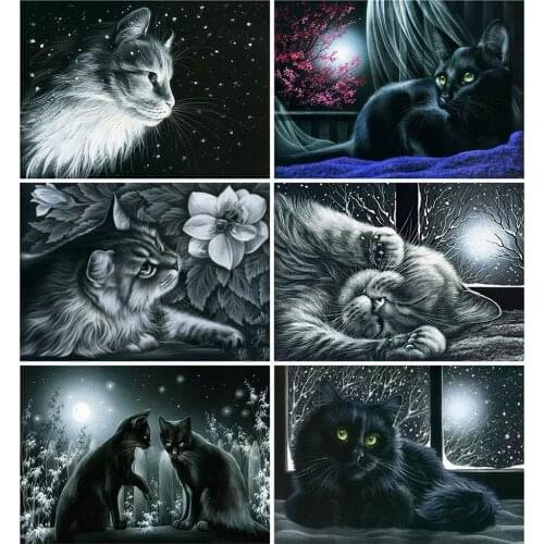 HUACAN DIY Diamond Painting 5D Cat Embroidery Animal Mosaic Handmade Home Decoration Diamond Art