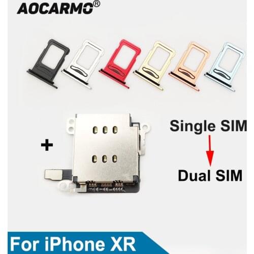 Aocarmo 5Set/Lot For iPhone XR Dual SIM Card Reader Flex Cable +SIM Card tray Holder Slot Adapter Replacement Part