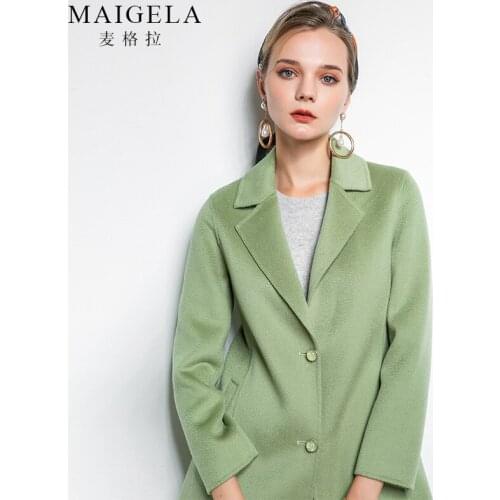 White double-sided cashmere coat women 2021 new slim woolen high-end mid-length woolen coat