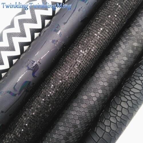 BLACK MESH Glitter Fabric, Honeycomb Faux Leather Fabric, Synthetic Leather Sheets For Bows A4 8"x11" Twinkling Ming XM232