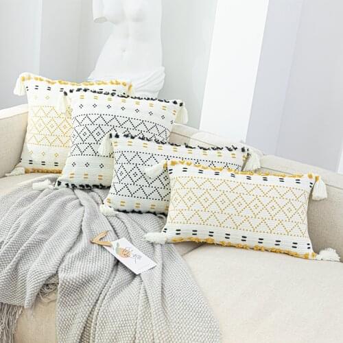 Moroccan Style Sofa Pillow Cut Flower Craft Geometric Tassel Pillowcase 45*45/30*50cm Home Car Bedroom Decoration