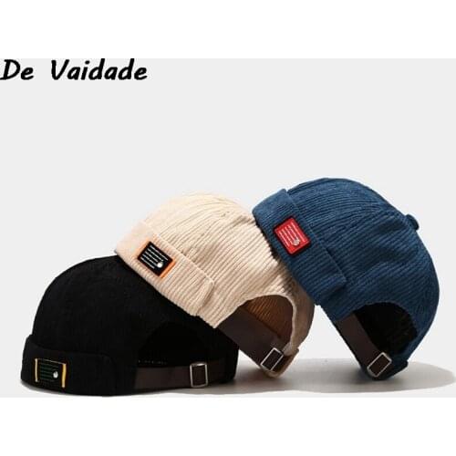 Men Women Letter Label Velvet Beanie Docker Cap Harajuku Hip Hop Retro Rolled Cuff Brimless Adjustable Sailor Skull Hat