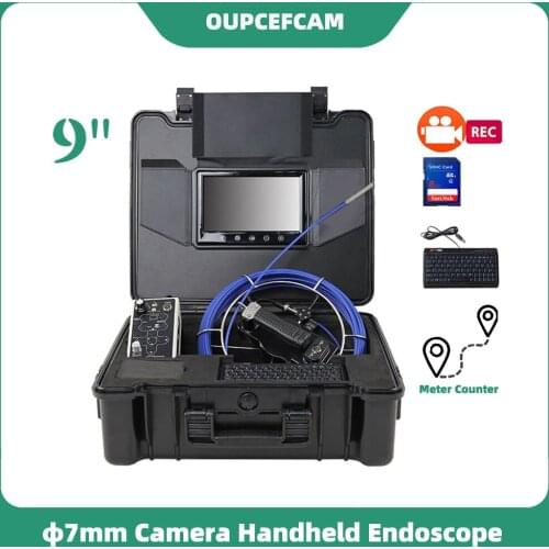 Φ7mm Camera Drain Sewer Pipe Inspection Endoscope System 9" Touch Screen DVR Keyboard Meter Counter φ5mm Fiberglass Calble
