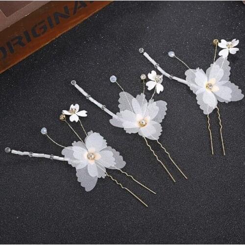 3pcs Wedding Hair Pins Decorative Bride Party White Butterfly Flowers Handmade Hairpins For Women Hair Jewelry Accessories
