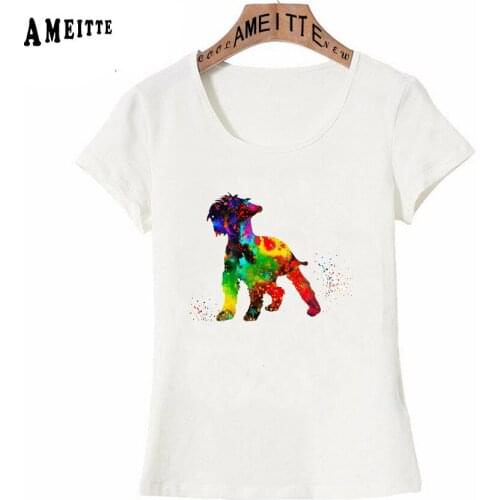 Pretty Mini German Schnauzer Dog Colorful Watercolor Print T-Shirt Summer Fashion Women T-Shirt Cute Casual Girl Tees Woman Tops