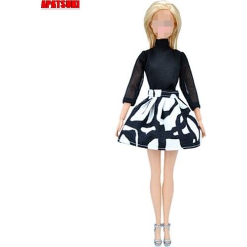 Handmade Fashion Clothes For Barbie Doll Outfits Set Black Blouse Top Shirt & Zebra Tutu Skirt 1/6 Dolls Accessories Kid Toys